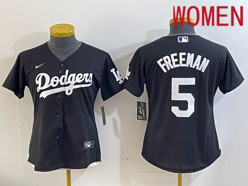 Women Los Angeles Dodgers 5 Freeman Black Game 2024 Nike MLB Jersey style 1121